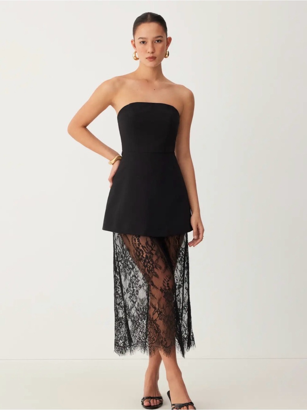 NWT Cider Black Strapless Tube Maxi Dress Sheer Lace Overlay XS